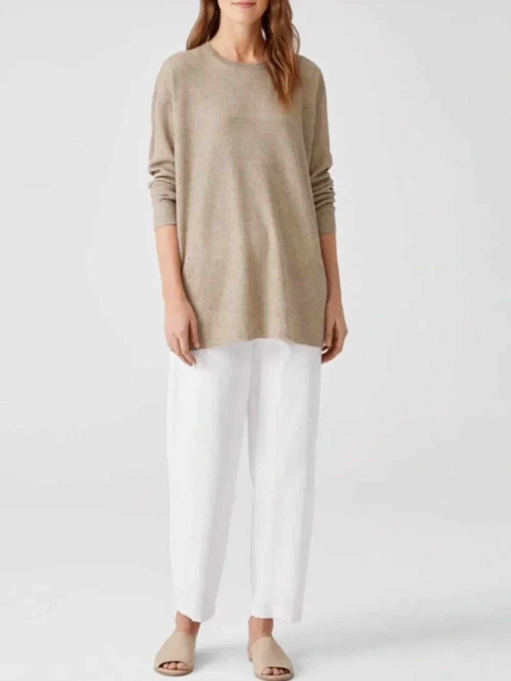 Eileen Fisher Organic Linen Longline Crew Neck Sweater XS